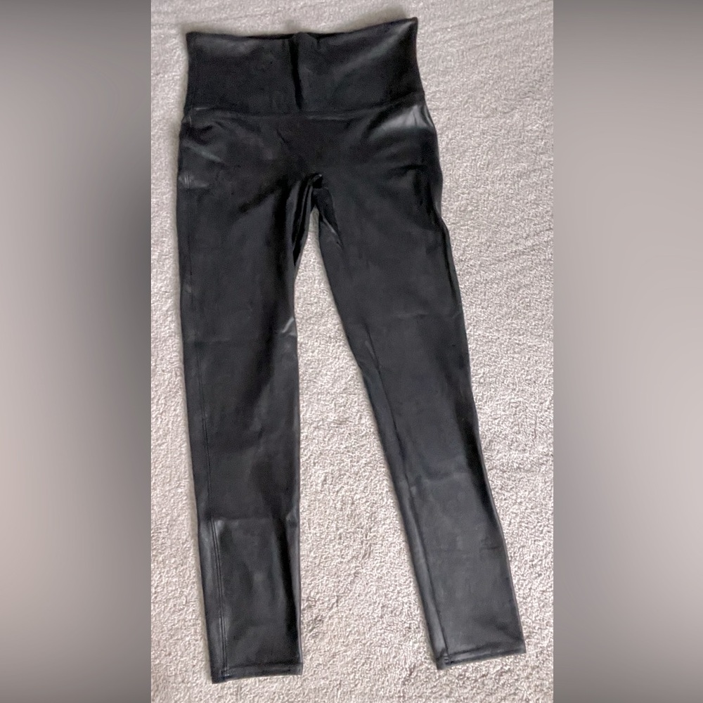 Spanx black faux leather leggings size L